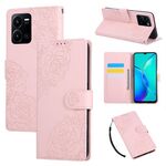 Custodia in pelle con 3 slot per carte di credito e motivo a fiori di rosa per vivo Y35 4G 2022 / Y22s (rosa)