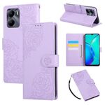 Custodia in pelle con 3 slot per carte di credito e motivo a rose in rilievo per vivo Y56 5G (viola)