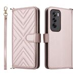 Custodia in pelle multifunzionale con 6 slot per schede per OPPO Reno12 5G, con cinturino da polso (rosa)