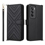 Custodia in pelle multifunzionale con 6 slot per schede per OPPO Reno12 5G, con cinturino da polso (nero)