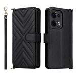 Custodia in pelle multifunzionale con 6 slot per schede per OPPO Reno13 5G, con cinturino da polso (nero)