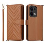 Custodia in pelle multifunzionale con 6 slot per schede per OPPO Reno13 5G, con cinturino da polso (marrone)
