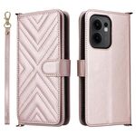 Custodia in pelle multifunzione con 6 slot per schede per OPPO Reno13 F 4G / 5G con cinturino da polso (rosa)