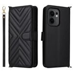 Custodia in pelle multifunzione con 6 slot per schede per OPPO Reno13 F 4G / 5G e cinturino da polso (nero)