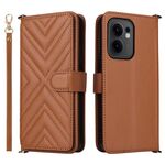 Custodia in pelle multifunzione con 6 slot per schede per OPPO Reno13 F 4G / 5G e cinturino da polso (marrone)
