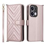 Custodia in pelle multifunzionale con 6 slot per schede per OPPO Reno13 Pro 5G, con cinturino da polso (rosa)