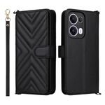 Custodia in pelle multifunzionale con 6 slot per schede per OPPO Reno13 Pro 5G, con cinturino da polso (nero)