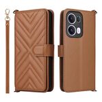 Custodia in pelle multifunzionale con 6 slot per schede per OPPO Reno13 Pro 5G, con cinturino da polso (marrone)