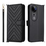 Custodia in pelle multifunzionale con 6 slot per schede per vivo S19 Pro 5G / V40 5G e cinturino da polso (nera)
