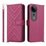 Custodia in pelle multifunzionale con 6 slot per schede per vivo S19 Pro 5G / V40 5G e cinturino da polso (rosso rosa)