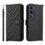 Custodia in pelle multifunzione con 6 slot per schede per vivo V40 Lite 4G / 5G IDN / Y300 5G con cinturino da polso (nero)