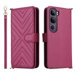 Custodia in pelle multifunzionale con 6 slot per schede per vivo V40 Lite 4G / 5G IDN / Y300 5G con cinturino da polso (rosso rosa)