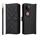 Custodia in pelle multifunzionale con 6 slot per schede per vivo V50 5G e cinturino da polso (nera)
