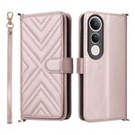 Custodia in pelle multifunzionale con 6 slot per schede per vivo V50 Lite 5G e cinturino da polso (rosa)