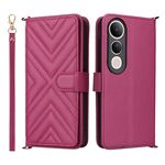 Custodia in pelle multifunzionale con 6 slot per schede per vivo V50 Lite 5G e cinturino da polso (rosso rosa)