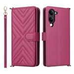 Custodia in pelle multifunzionale con 6 slot per schede per vivo Y04 4G / Y29s 5G e cinturino da polso (rosso rosa)