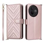 Custodia in pelle multifunzionale con 6 slot per schede per vivo Y39 5G / Y300i 5G e cinturino da polso (rosa)