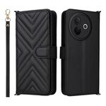 Custodia in pelle multifunzionale con 6 slot per schede per vivo Y39 5G / Y300i 5G e cinturino da polso (nera)
