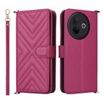 Custodia in pelle multifunzionale con 6 slot per schede per vivo Y39 5G / Y300i 5G e cinturino da polso (rosso rosa)