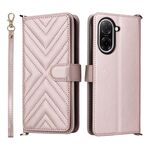 Custodia in pelle multifunzionale con 6 slot per schede per Xiaomi Poco C71 / Redmi A5 4G da 171,7 mm con cinturino da polso (rosa)