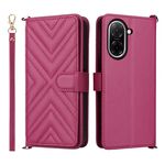 Custodia in pelle multifunzionale con 6 slot per schede per Xiaomi Poco C71 / Redmi A5 4G da 171,7 mm con cinturino da polso (rosso rosa)