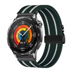 Cinturino per orologio in nylon elastico intrecciato con fibbia a paracadute da 22 mm (verde scuro e bianco)