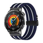 Cinturino per orologio in nylon elastico intrecciato con fibbia a paracadute da 22 mm (blu notte e bianco)