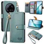 Custodia in pelle con laccetto e cerniera per Xiaomi 15 Ultra Love (verde)