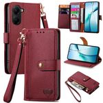 Custodia in pelle con laccetto Love Zipper per Xiaomi Poco X7 Pro (rossa)