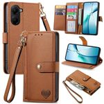Custodia in pelle con laccetto Love Zipper per Redmi Turbo 4 (marrone)
