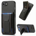 Custodia per telefono con supporto pieghevole in fibra di carbonio per iPhone 16e (nero)