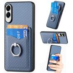 Custodia ad anello con portafoglio in fibra di carbonio per Samsung Galaxy S25 Edge 5G (blu)