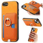 Custodia per iPhone 16e con inserto laterale in pelle con anello a croce retrò e tasca porta carte MagSafe (gialla)