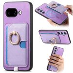Custodia per telefono con inserto laterale in pelle con anello a croce retrò per Google Pixel 9a, MagSafe (viola)