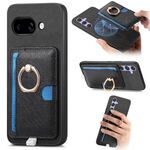 Custodia per telefono con inserto laterale in pelle con anello a croce retrò per Google Pixel 9a MagSafe (nera)