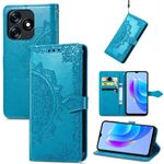 Custodia per telefono in pelle goffrata con fiori Mandala per Tecno Spark 10 (blu)