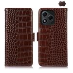 Custodia per telefono in pelle di vacchetta con strato superiore in coccodrillo per Honor 400 Lite (marrone)