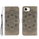 Custodia in pelle con stampa mandala solare per iPhone 16e (grigio)