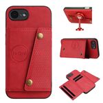 Custodia per iPhone 16e con doppia fibbia e slot per carte, in PU + TPU (rosso)