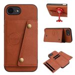 Custodia per iPhone 16e con doppia fibbia e slot per carte, in PU + TPU (marrone)