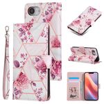 Custodia in pelle con cuciture color bronzo marmorizzato per iPhone 16e (oro rosa)