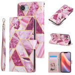 Custodia in pelle con cuciture effetto marmo bronzato per iPhone 16e (viola)