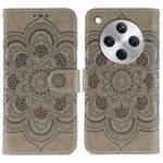 Custodia in pelle per telefono OPPO Find X8 con motivo a rilievo Sun Mandala (grigio)