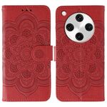 Custodia in pelle per telefono OPPO Find X8 Pro con motivo in rilievo Sun Mandala (rosso)