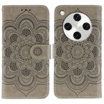 Custodia in pelle per telefono OPPO Find X8 Pro con motivo in rilievo Sun Mandala (grigio)