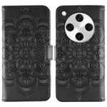 Custodia in pelle per telefono OPPO Find X8 Pro con motivo in rilievo Sun Mandala (nero)