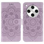 Custodia in pelle per telefono OPPO Find X8 Pro con motivo in rilievo Sun Mandala (viola)