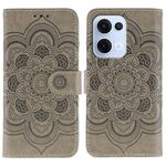 Custodia in pelle per telefono OPPO Reno13 con motivo in rilievo Sun Mandala (grigio)