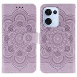 Custodia in pelle per telefono OPPO Reno13 con motivo a rilievo Sun Mandala (viola)