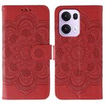 Custodia in pelle per telefono OPPO Reno13 Pro con motivo in rilievo Sun Mandala (rosso)